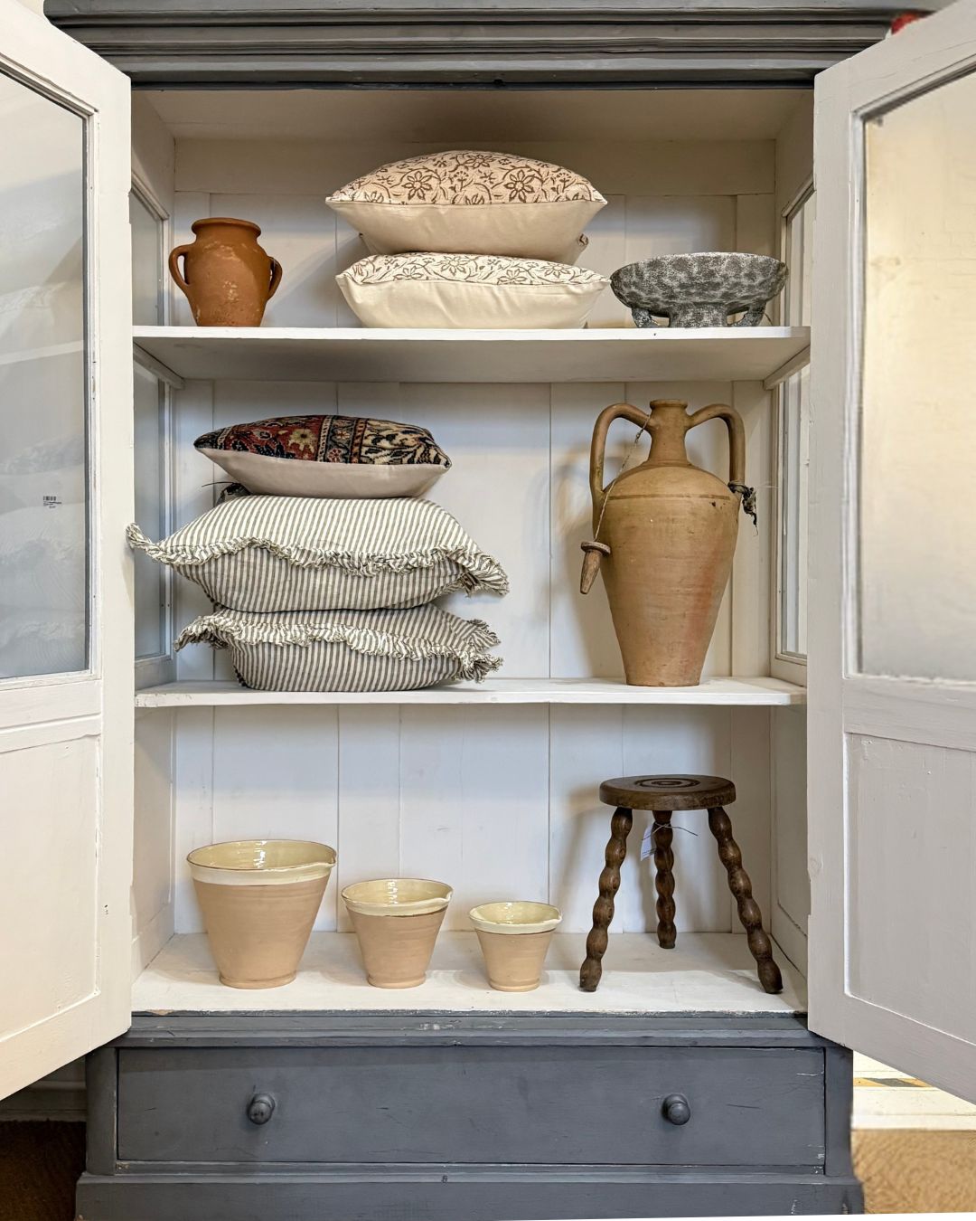 Hand Painted Victorian Display Cabinet: Farmhouse Linen Cupboard photo 1350.0