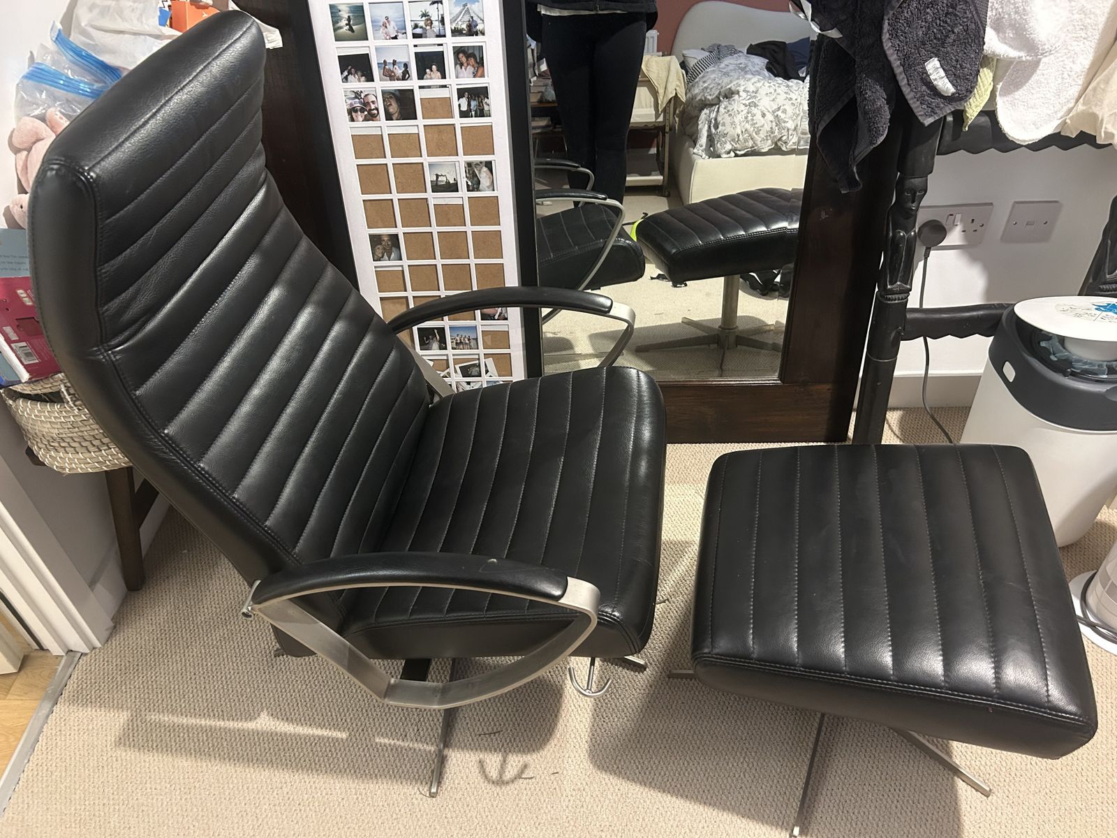 Bo Concept Black Leather Chair And Footstool