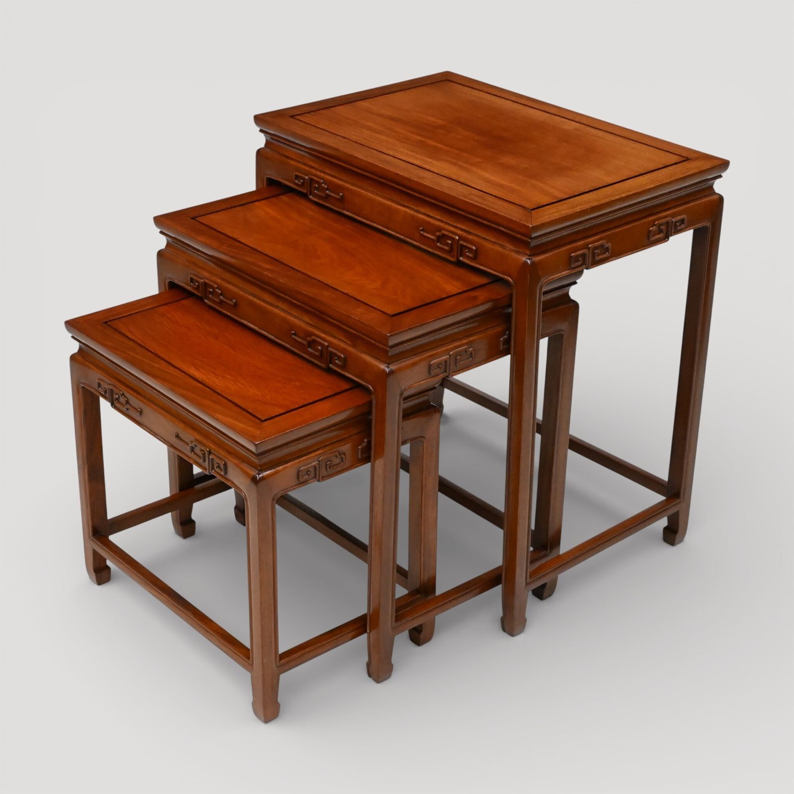 Chinese Nest Of Tables Teak/Rosewood Carvings 3 Side Tables Free Uk Delivery* photo furniture