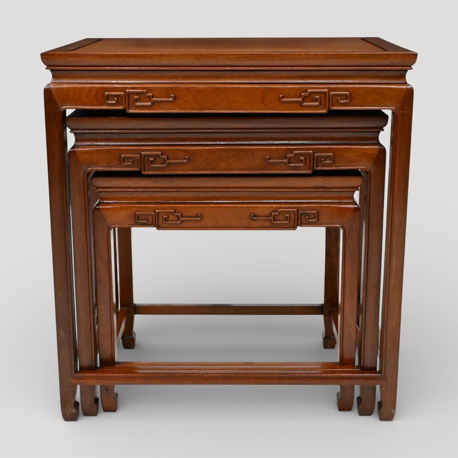 Furniture Chinese Nest Of Tables Teak/Rosewood Carvings 3 Side Tables Free Uk Delivery* photo