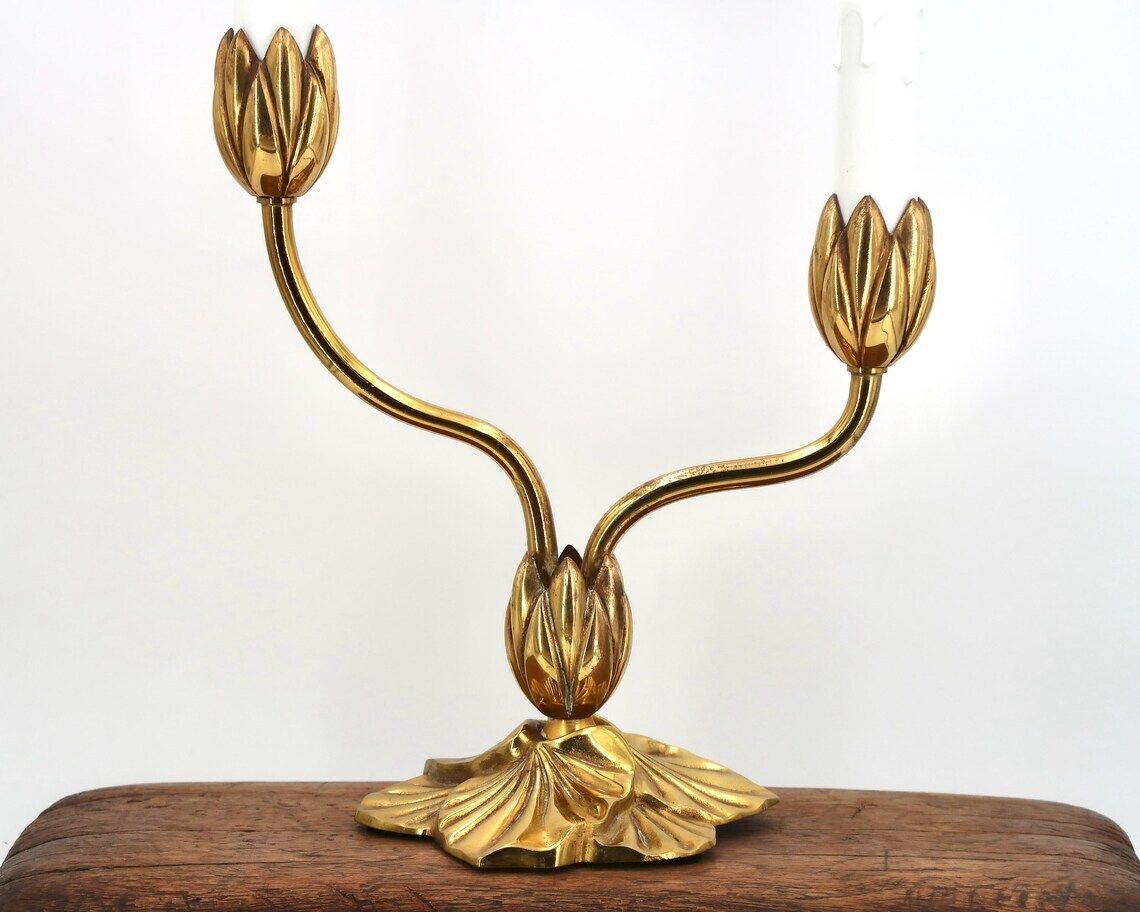 French Bronze Waterlily Table Lamp By Lucien Gau 1990s  End Table Lighting Bedroom Light Hollywood Regency Floral Home Decor Desk photo Lighting