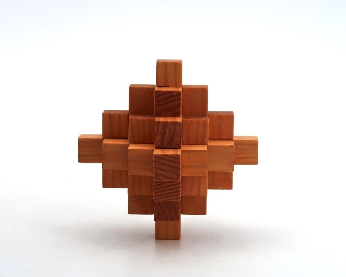 French Sculptural Wooden Puzzle By Arjeu 1970s  Wood Sculpture Paperweight Modernist France Home Decor photo Home Decor