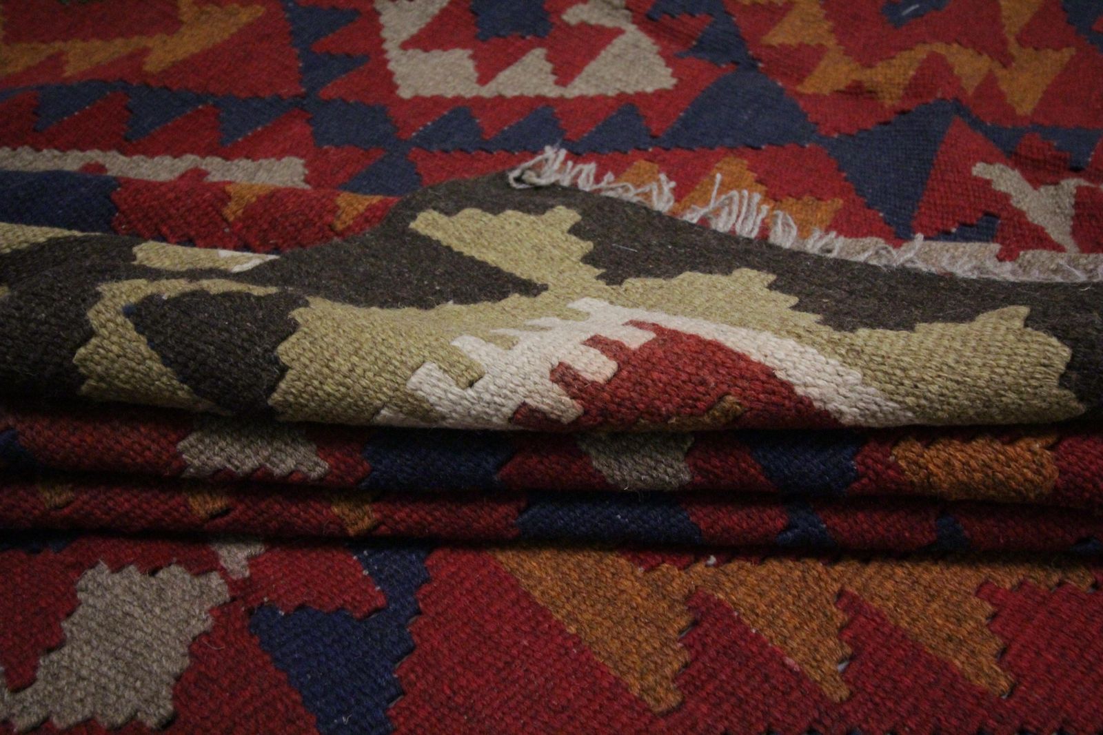 Traditional Handmade Carpet Wool Kilim Rug Orange Geometric Area Rug photo vintage