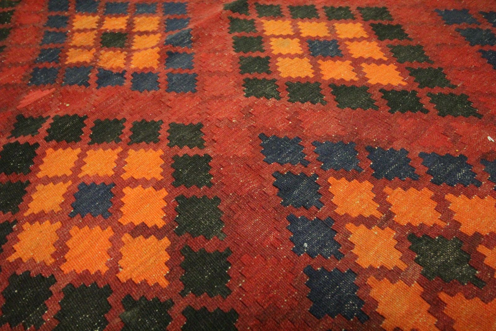 Geometric Kilim Rugs Traditional Handwoven Blue Red Wool Area Rug photo vintage