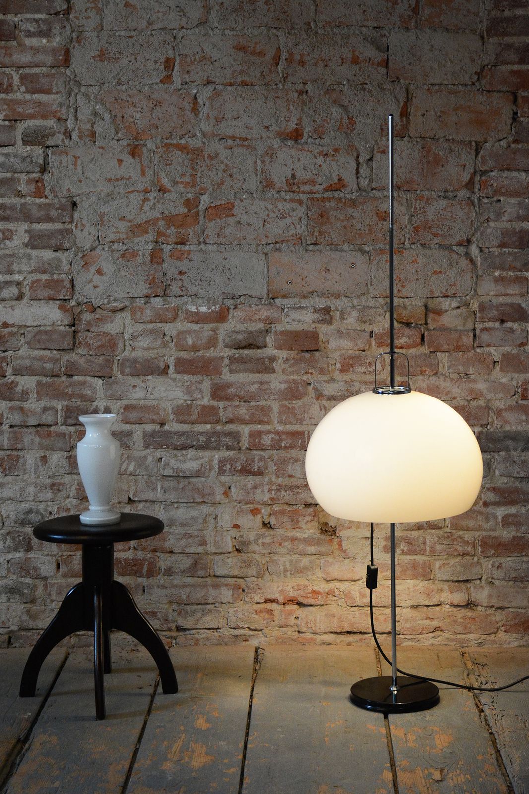photo for sale Original Mid Century Floor Lamp, By H. Guzzini For Meblo, Chrome, Italy, 1960s