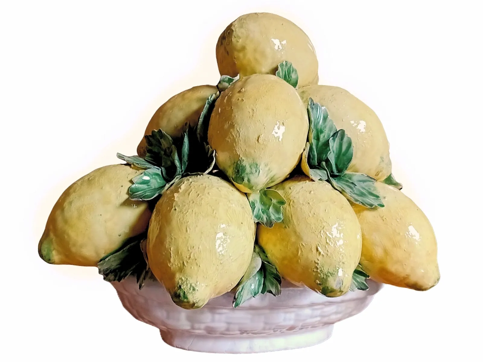 Large 3 Tier Capodimonte Lemon Centrepiece   Oval Basket   Signed Crowned N photo for sale
