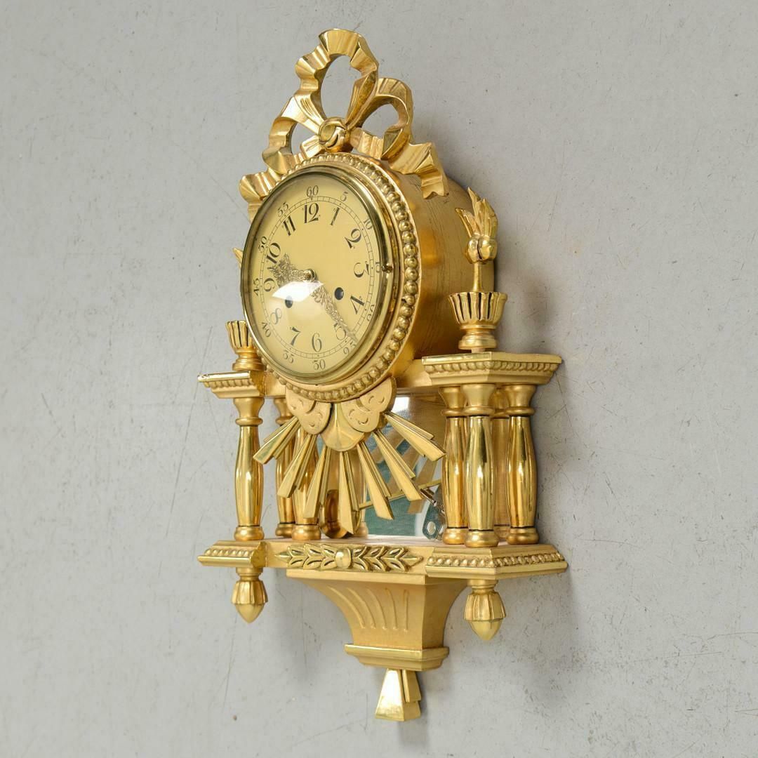 Antique Swedish Gustavian Signed Wall Clock Gilt 1900, Rococo Golden Clock photo for sale