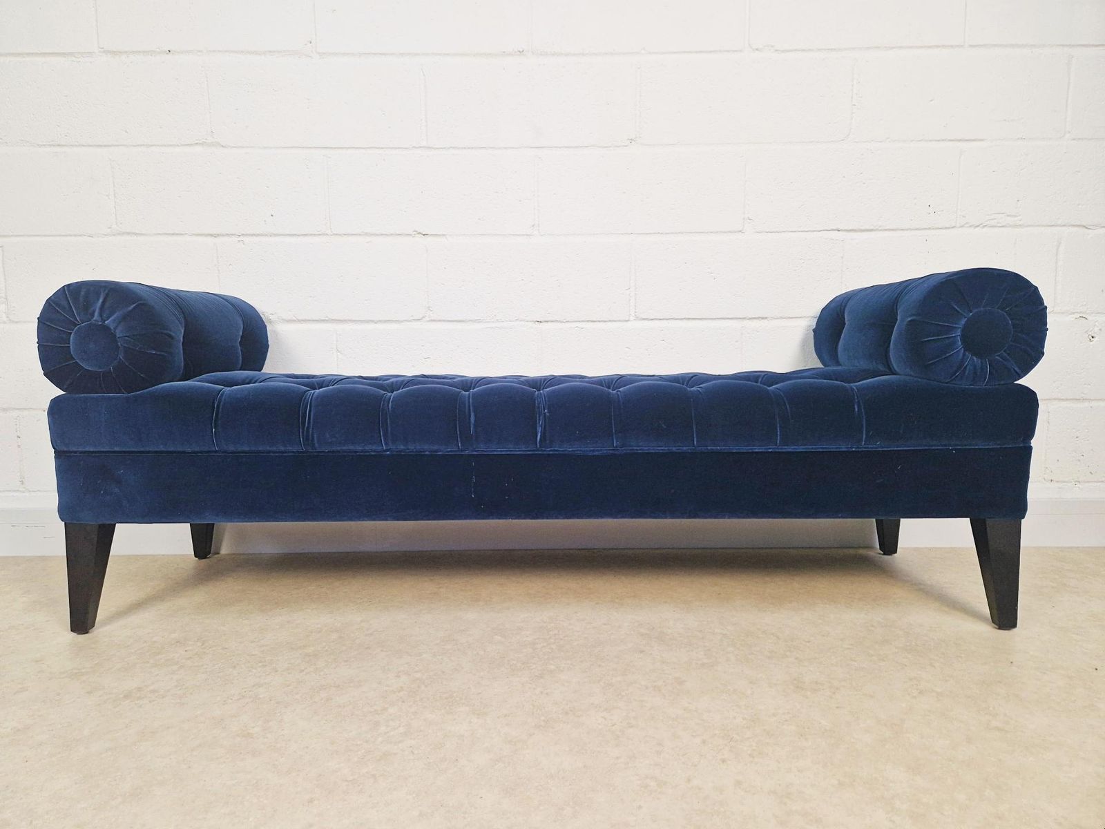 Vintage Mid Century Art Deco Inspired Velvet & Ebonised Teak Long Window Seat Sofa Pg040 photo for sale
