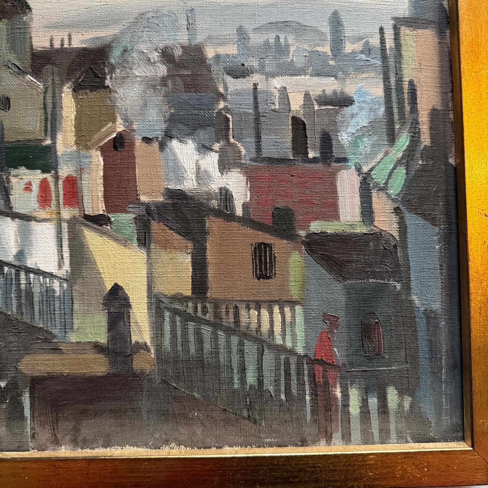 Barcelona 1952. Vintage Modernist Oil Painting By Swedish Artist Jacues Sund photo for sale