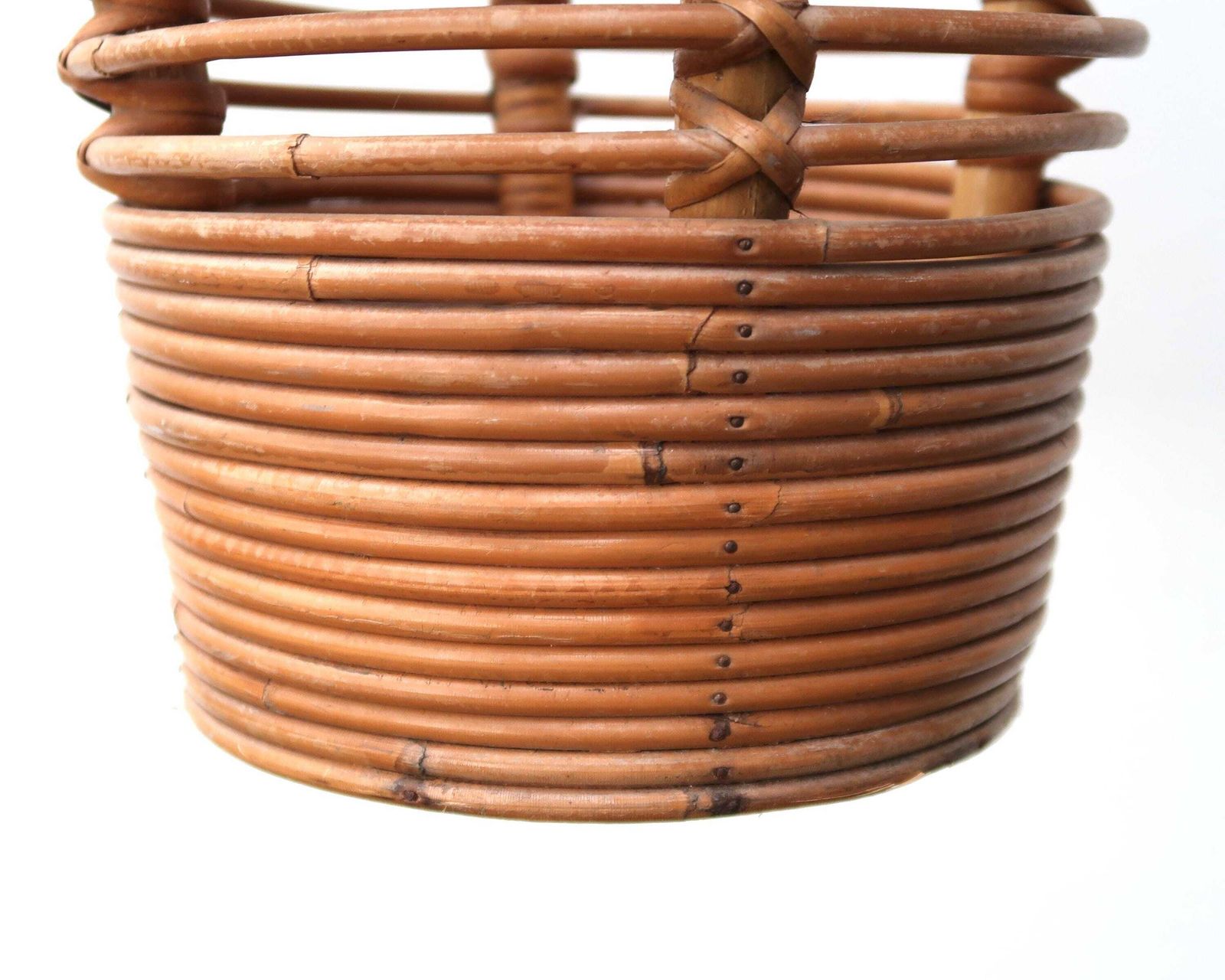 French Bamboo And Rattan Umbrella Stand Holder With Handles, 1970s / Entryway, Furniture, Natural, Basket photo 162.0