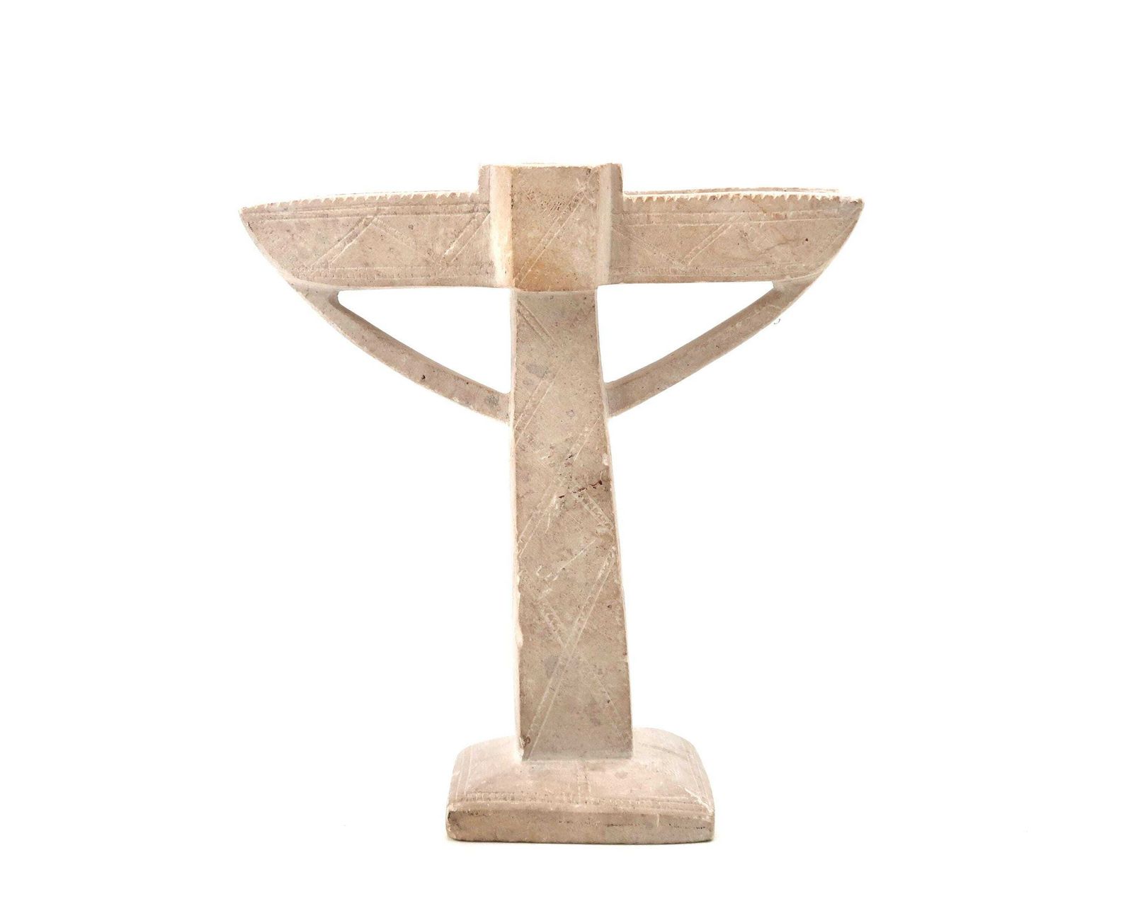Moroccan Carved Stone Candle Holder Sculpture, 1970s / Candleholder, White Beige Grey, Minimalist, Vernacural, Home Decor photo for sale