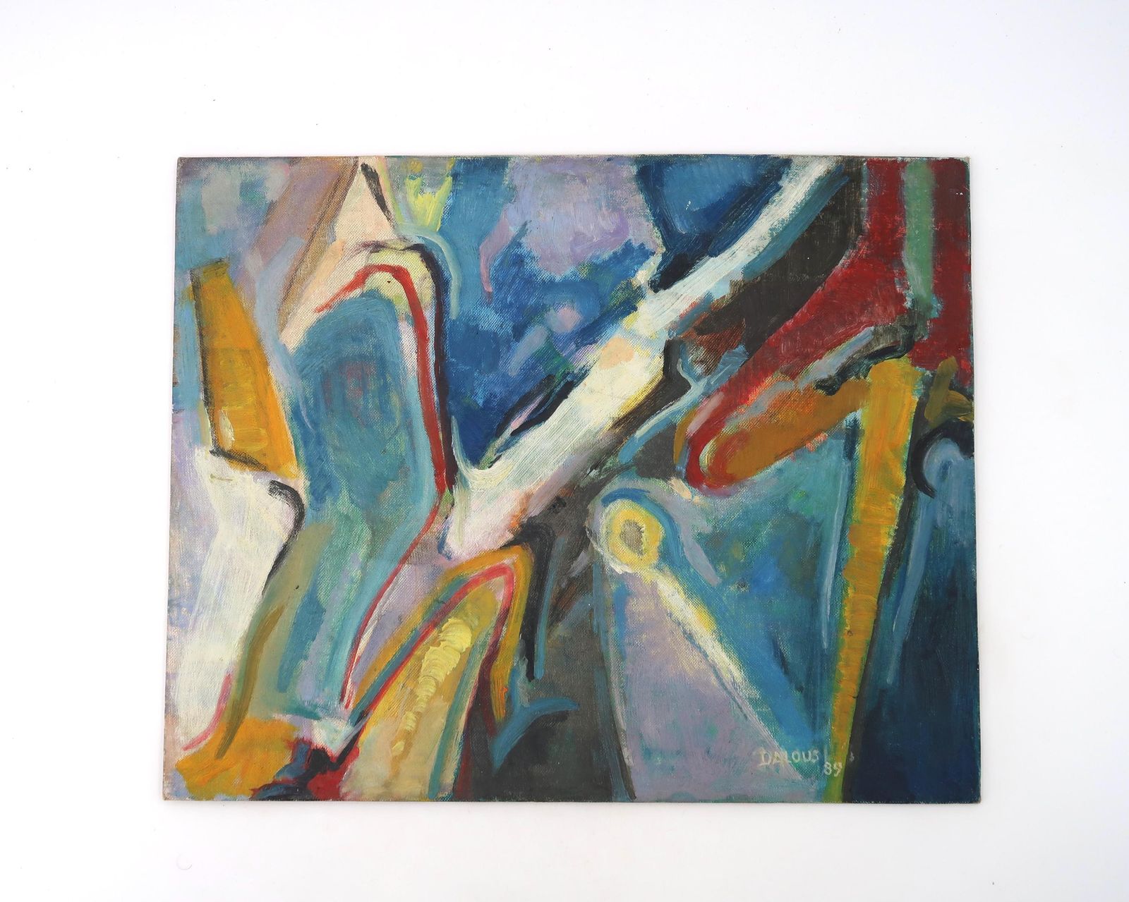 French Signed Abstract Painting, 1980s / Colorful Wall Hanging, Home Decor