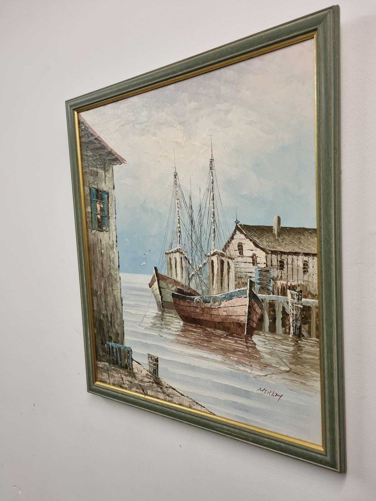 Vintage Oil Painting On Canvas / Signed Morley / Framed Seascape / C1970 photo for sale