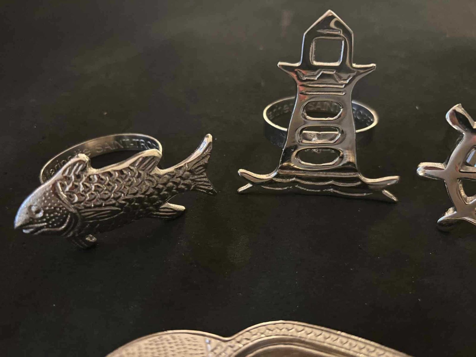 Marine De Saint Tropez Coastal Napkin Rings, Fish Box, Beach Table Decor, Set Of 5 photo Home Decor