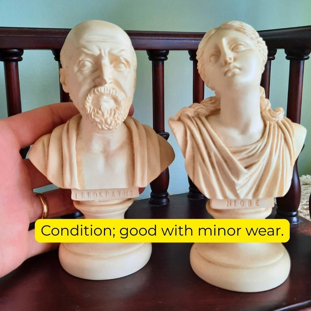 Vintage Resin Busts Of Niobe And Socrates Museum Copies Souvenirs From Greece, Academia Decor Pair photo buy