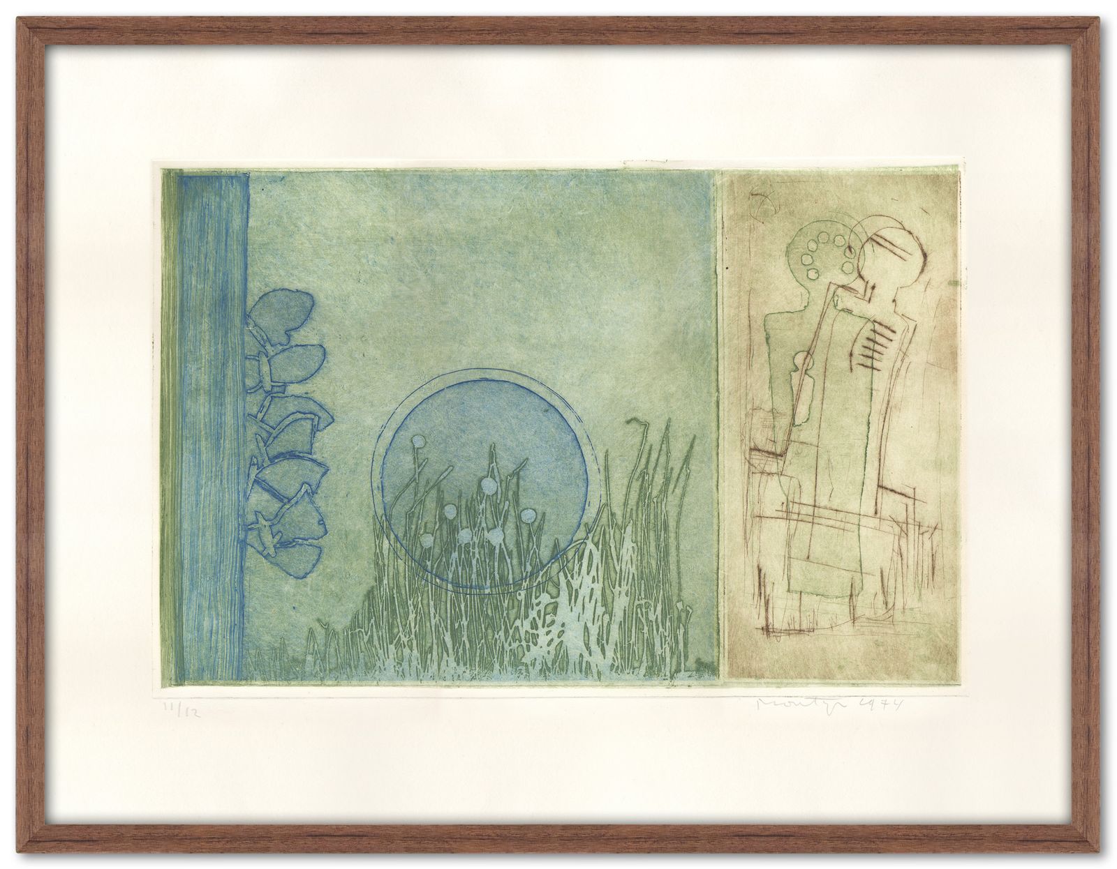 Beautiful Japanese Inspired Abstracted Landscape, 1970s
