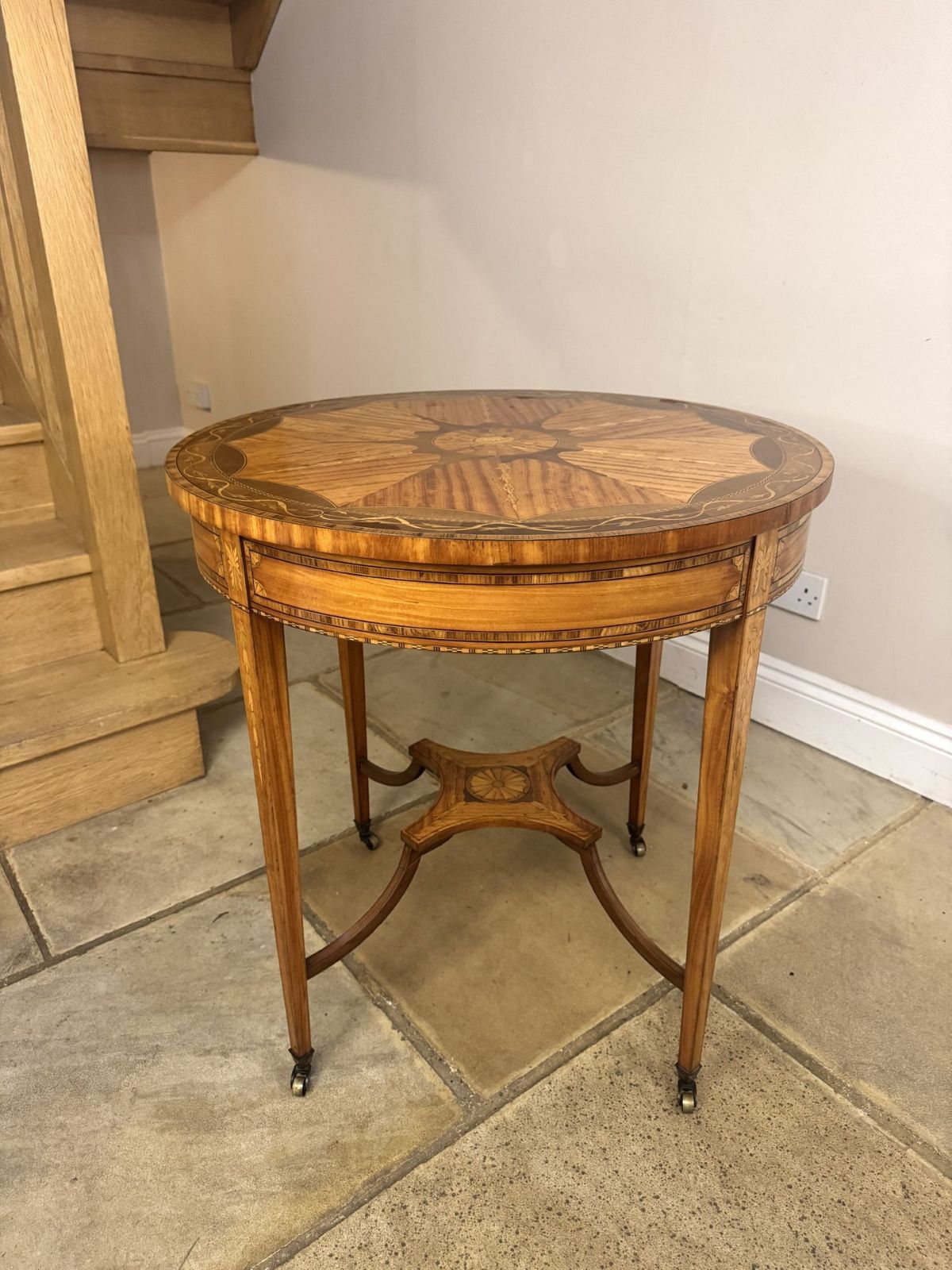 Pretty Quality Antique Inlaid Satinwood Circular Occasional Table photo furniture