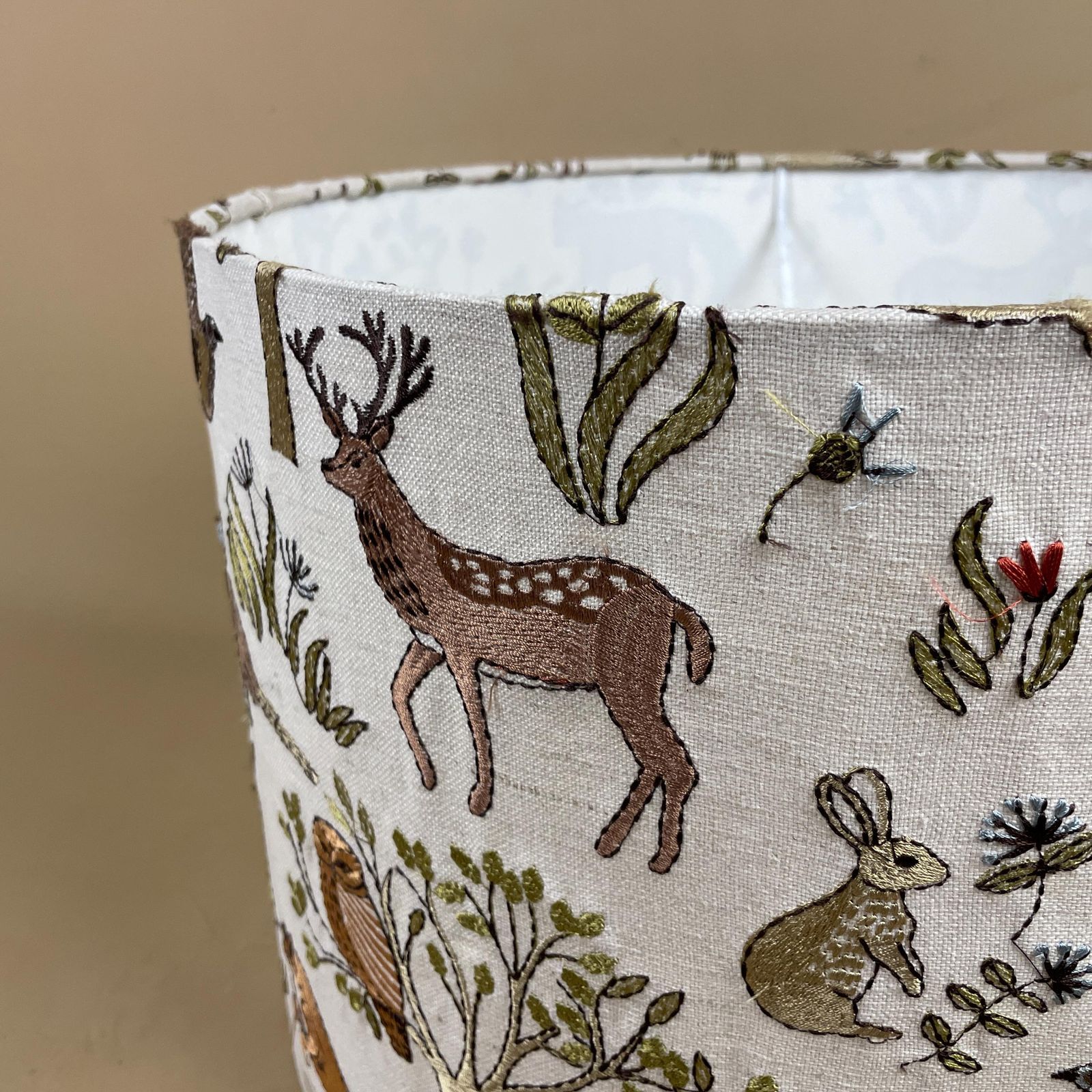 Designer Linen Bramble Wood Fabric Animal Lamp Shade Lampshade Drum Ceiling Large Lamp Shade Animals Voyage Maison Woodland Embroidered photo furniture
