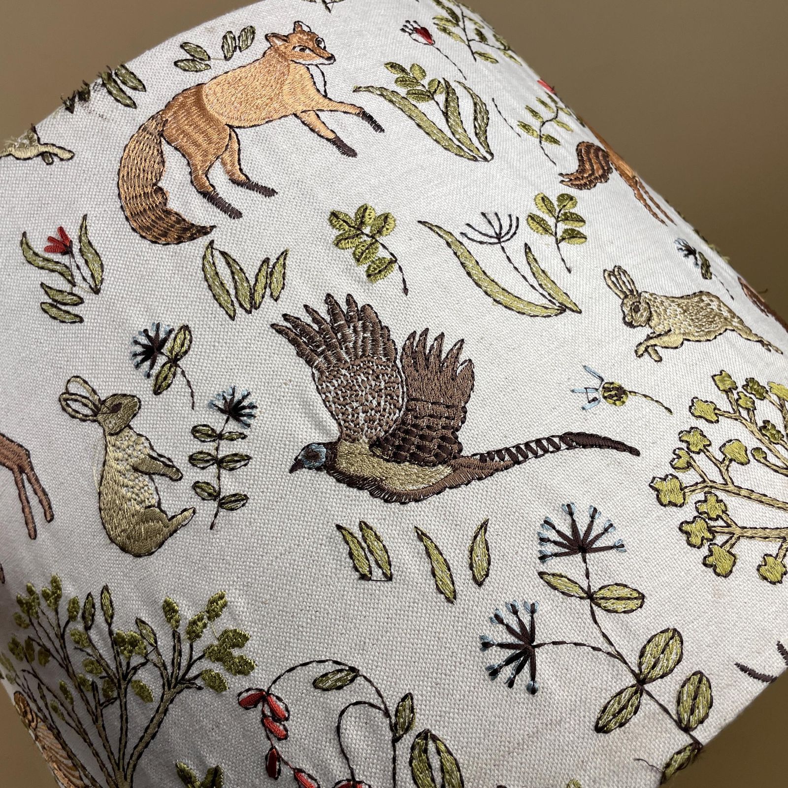 photo for sale Designer Linen Bramble Wood Fabric Animal Lamp Shade Lampshade Drum Ceiling Large Lamp Shade Animals Voyage Maison Woodland Embroidered