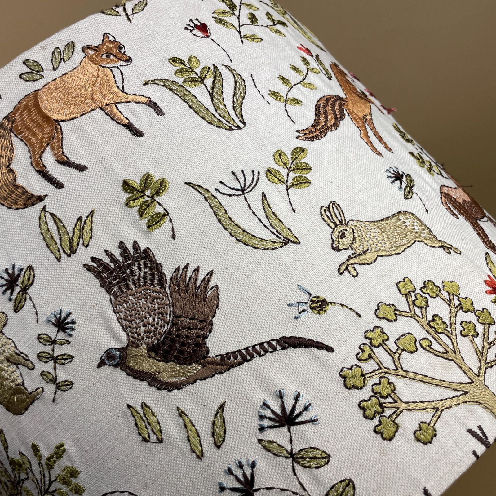 Lighting Designer Linen Bramble Wood Fabric Animal Lamp Shade Lampshade Drum Ceiling Large Lamp Shade Animals Voyage Maison Woodland Embroidered photo