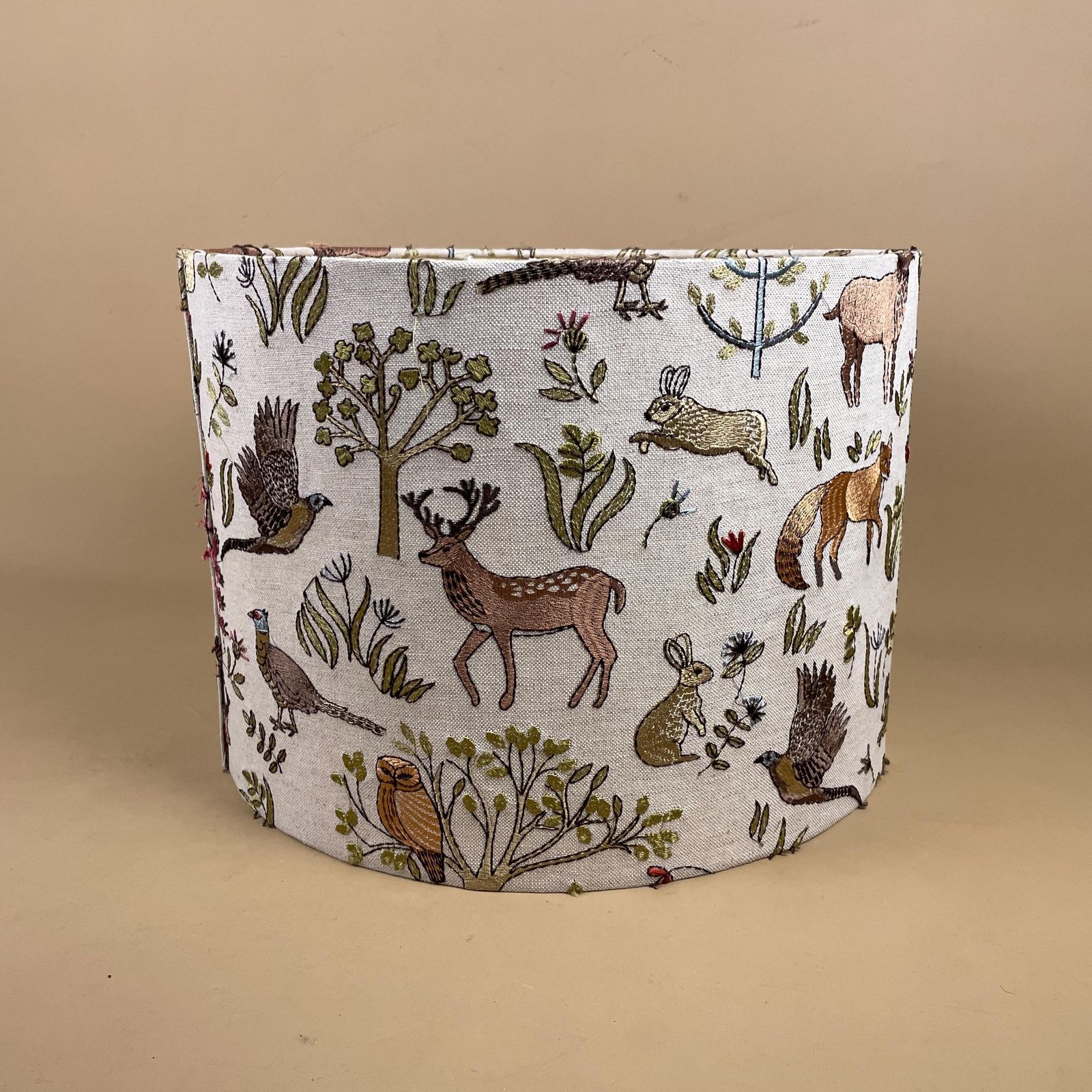 Designer Linen Bramble Wood Fabric Animal Lamp Shade Lampshade Drum Ceiling Large Lamp Shade Animals Voyage Maison Woodland Embroidered