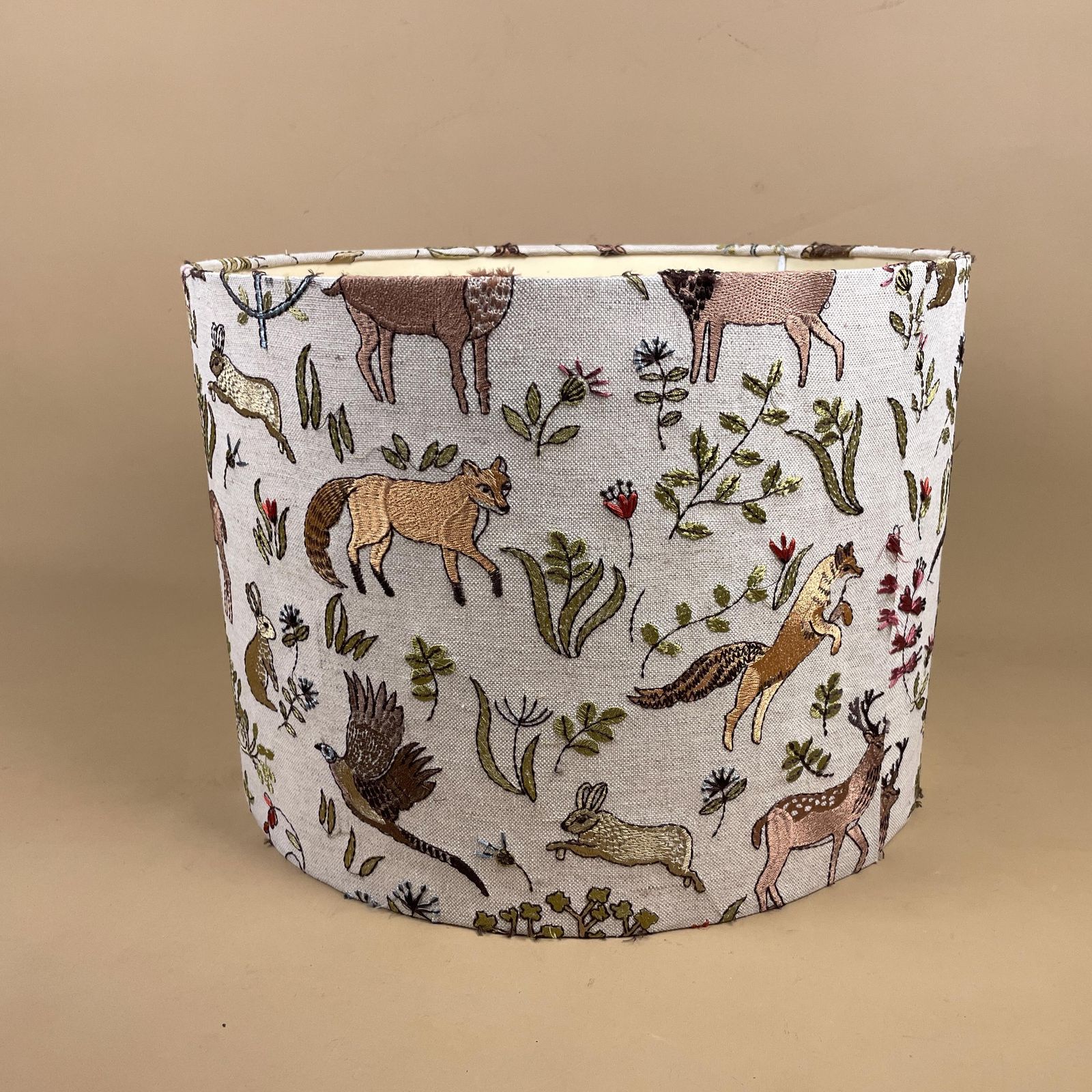 Designer Linen Bramble Wood Fabric Animal Lamp Shade Lampshade Drum Ceiling Large Lamp Shade Animals Voyage Maison Woodland Embroidered photo Lighting