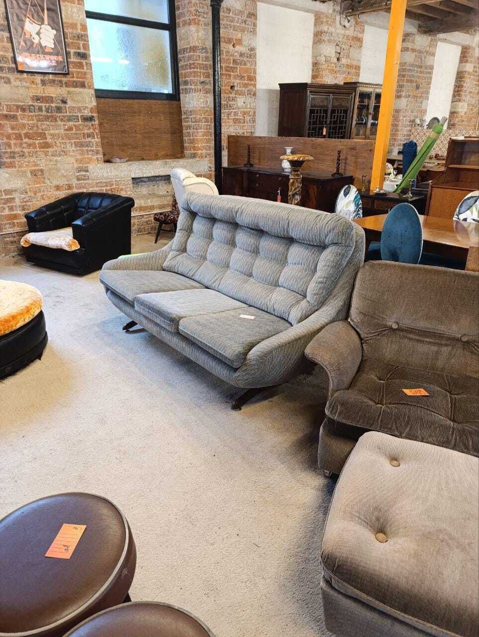 Parker Knoll Statesman Sofa Vintage Sculptural Grey Original Upholstery Statement Three Seater photo furniture