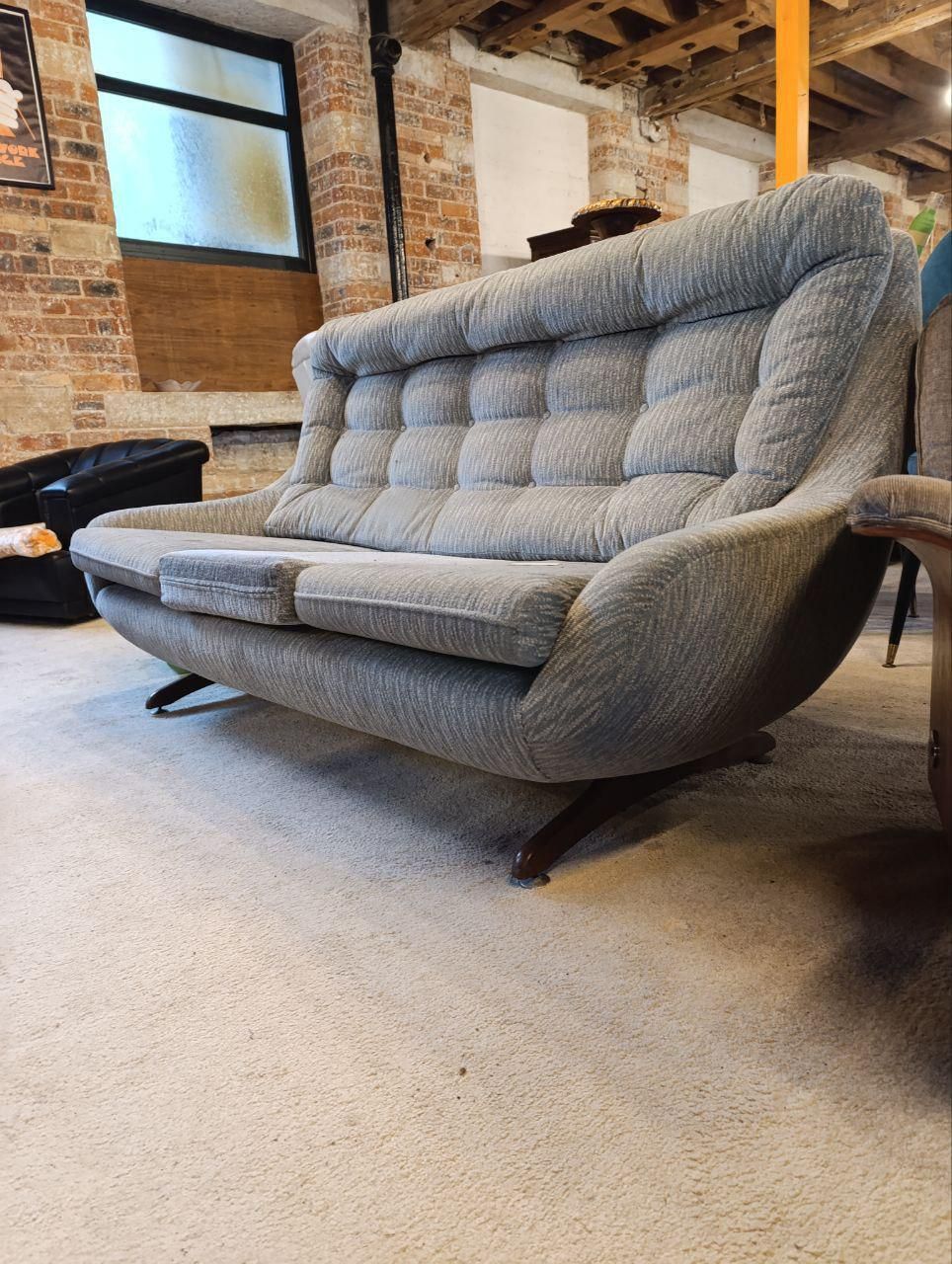 Parker Knoll Statesman Sofa Vintage Sculptural Grey Original Upholstery Statement Three Seater photo for sale