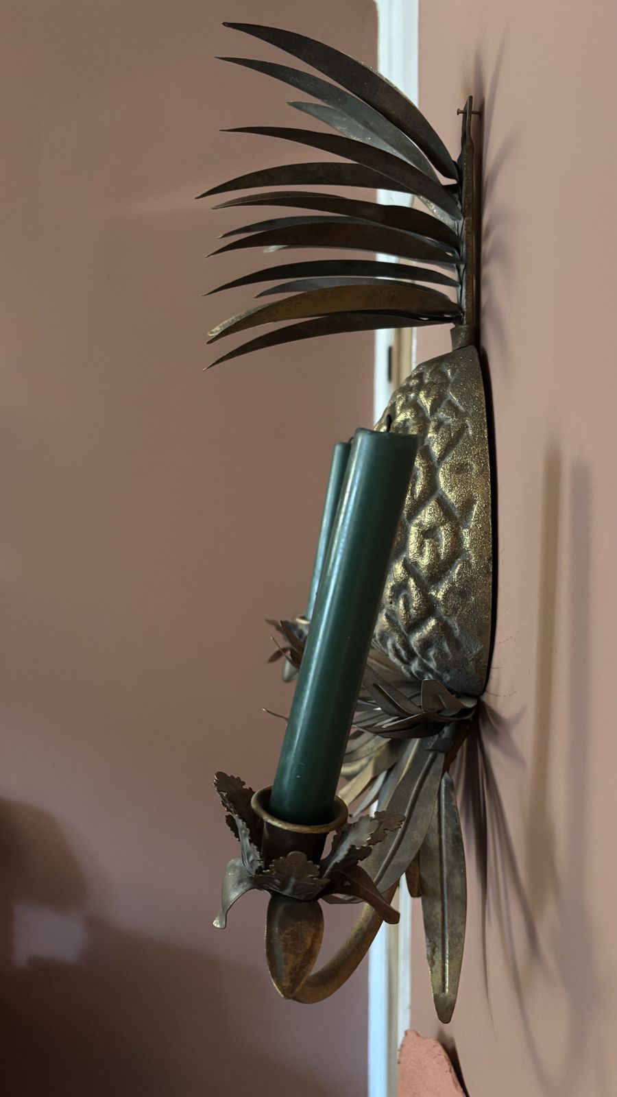 Abigail Ahern Brass Pineapple Wall Sconce Twin Candle Holder With Adjustable Leaves photo for sale