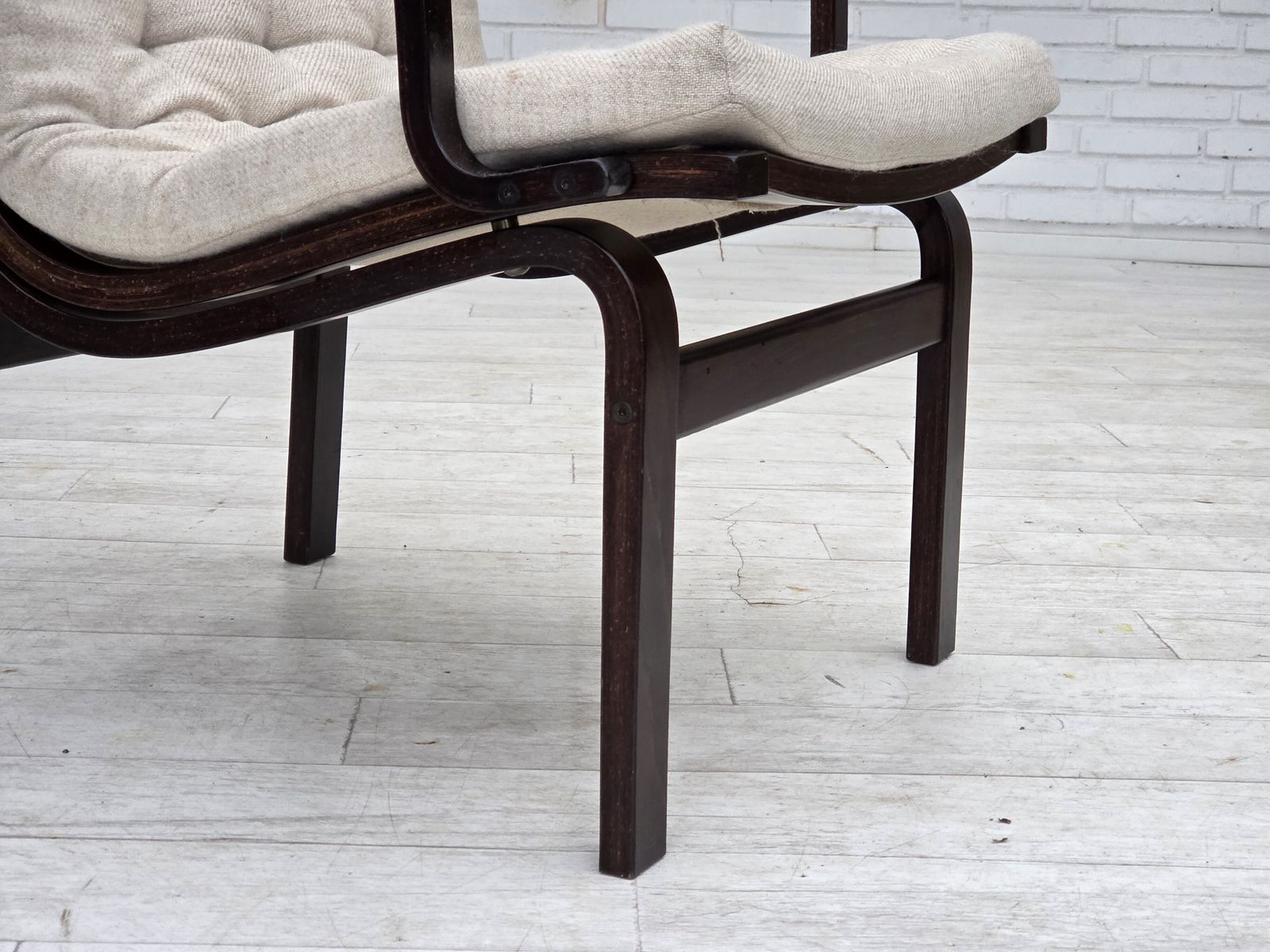 1970s, Scandinavian Armchair, Furniture Wool, Dark Beech Wood. photo for sale