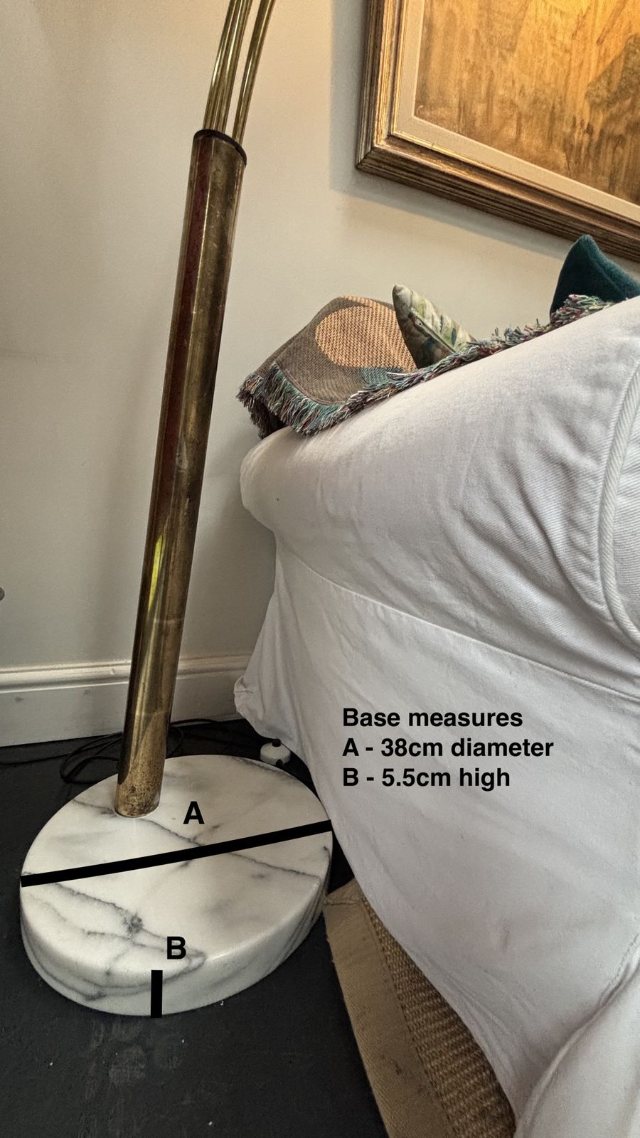 Vintage Swedish 5 Arm Brass & White/Grey Marble Cottex Floor Lamp, Circa 1980s photo furniture