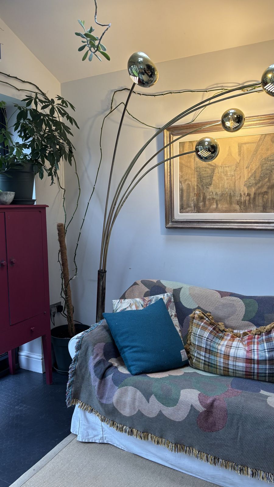 Vintage Swedish 5 Arm Brass & White/Grey Marble Cottex Floor Lamp, Circa 1980s photo 1500.0