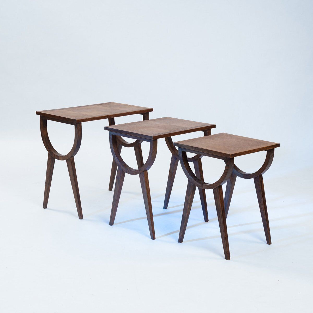photo for sale Mid Century French Oak Parquetry Nesting Tables, 1950s, Set Of 3