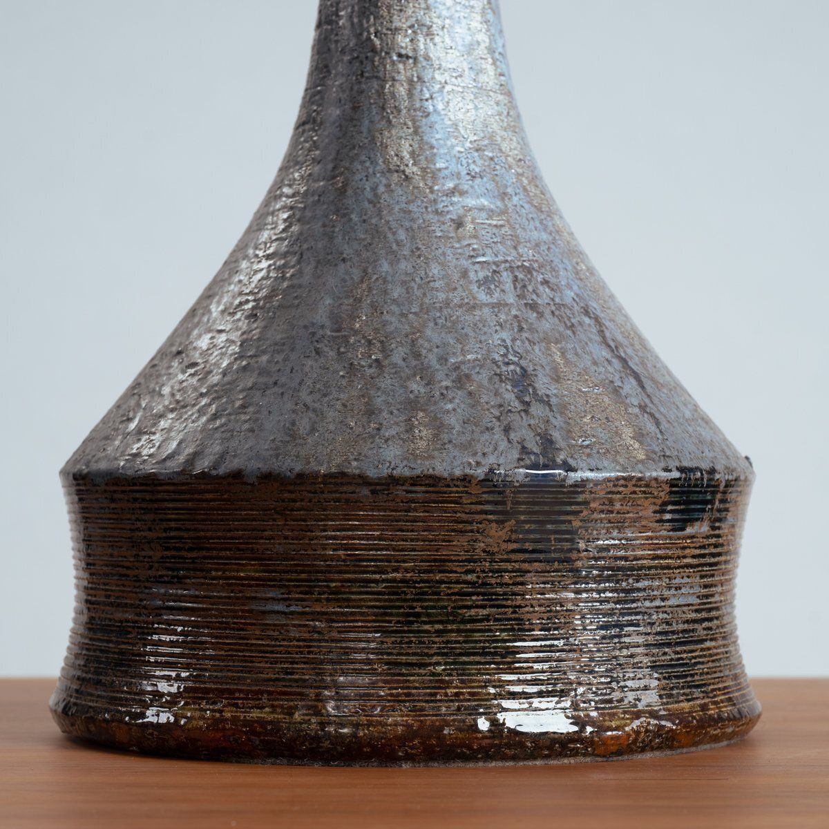 Lighting Studio Pottery Lamps In Gray, Blue, And Brown Attributed To Bo Borgstrom, Sweden, 1970s, Set Of 2 photo