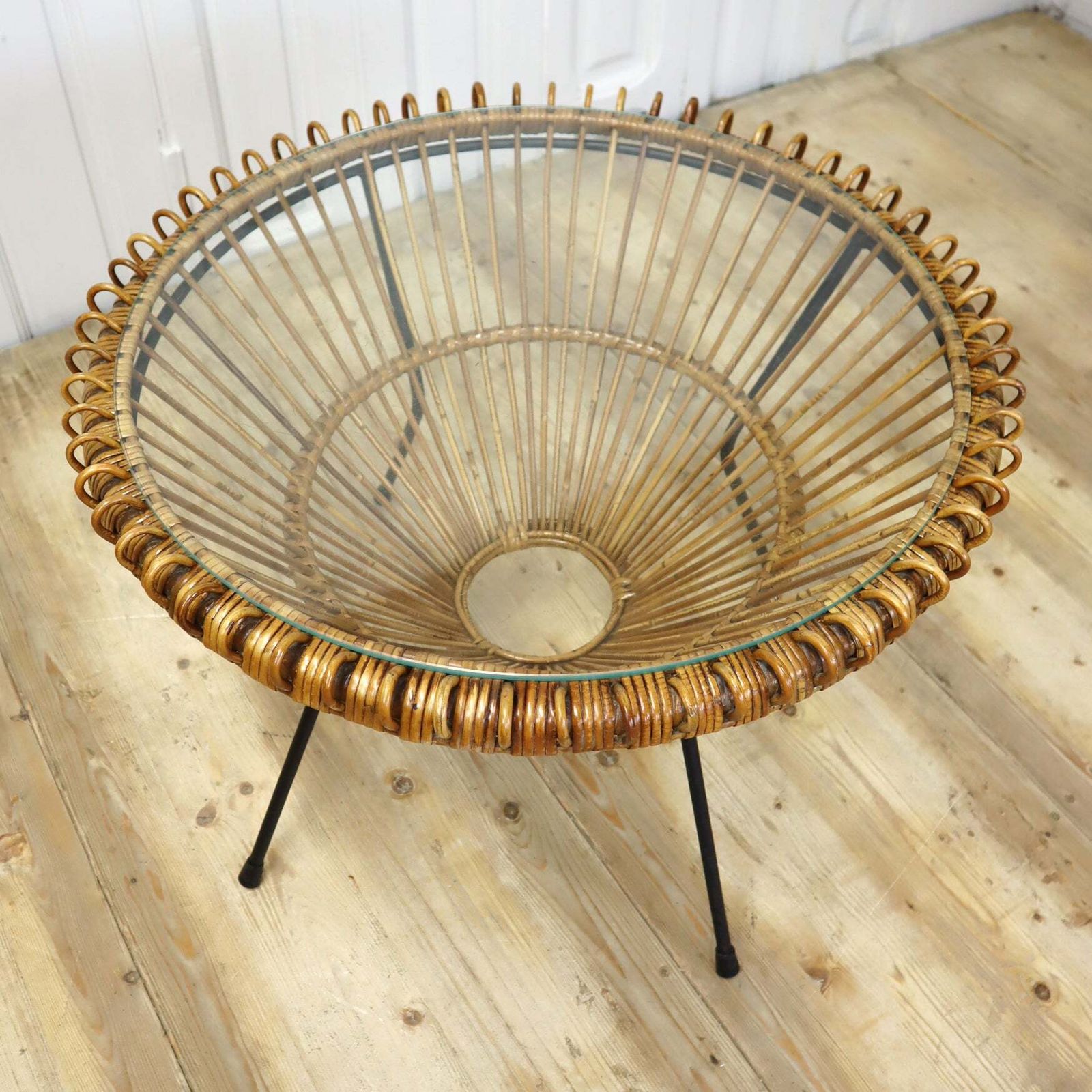 photo for sale Mid Century Rattan Franco Albini Coffee Table.