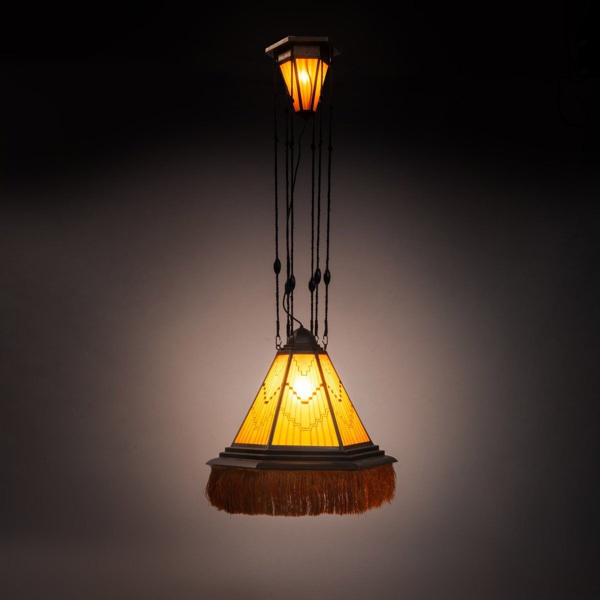 Art Deco Amsterdam School Painted Glass Chandelier, The Netherlands, 1930s photo for sale