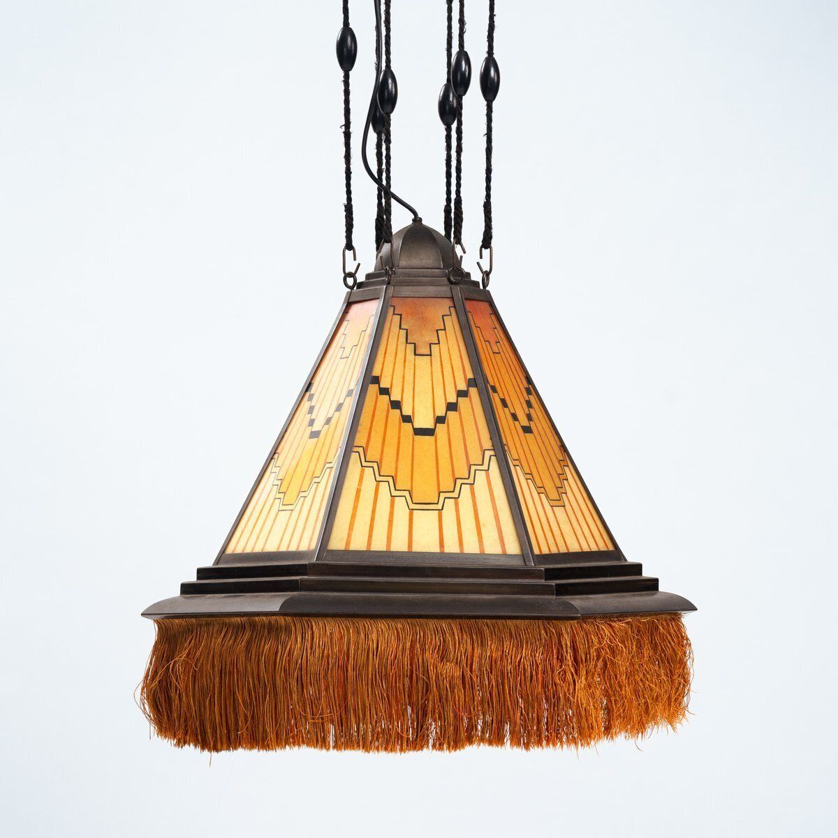 Art Deco Amsterdam School Painted Glass Chandelier, The Netherlands, 1930s photo 1343.0