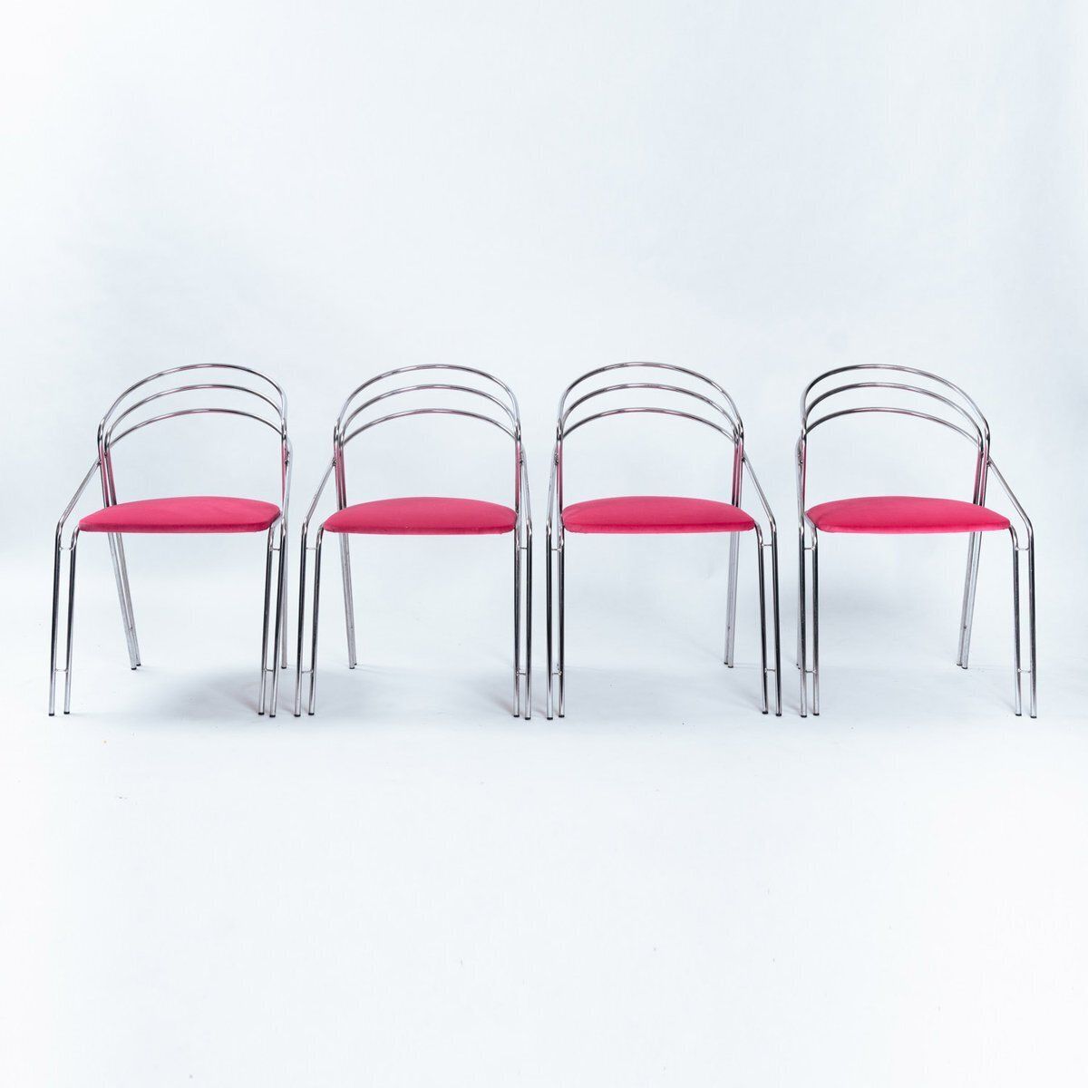 Vintage Chrome Dining Chairs With Pink Velvet Seats, Italy, 1970s, Set Of 4 photo furniture