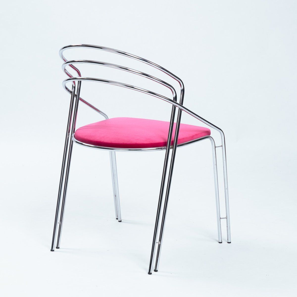 Vintage Chrome Dining Chairs With Pink Velvet Seats, Italy, 1970s, Set Of 4 photo for sale