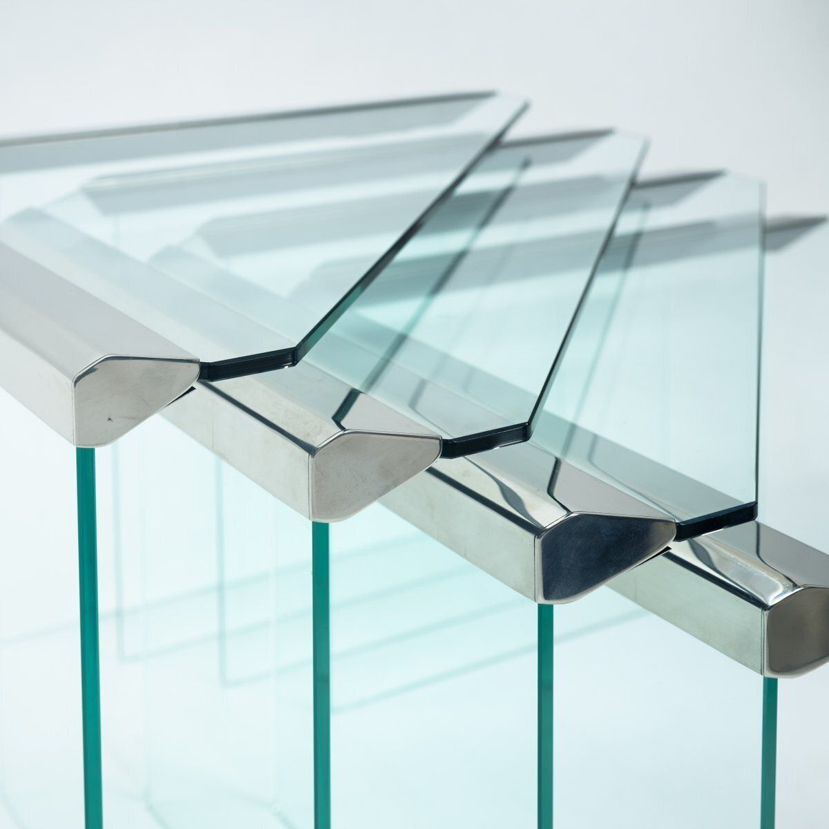 2382.0 Corner Trangle Nesting Tables In Glass Chrome By Pierangelo Gallotti For Galotti & Radice, 1970s, Set Of 4 photo
