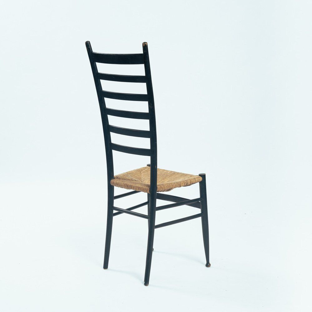 499.0 Italian Ebonised Straw Webbing Highback Side Chair In Style Of Chiavari, 1970s photo