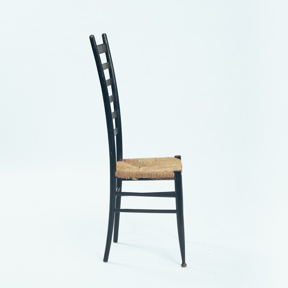 photo vinterior Italian Ebonised Straw Webbing Highback Side Chair In Style Of Chiavari, 1970s