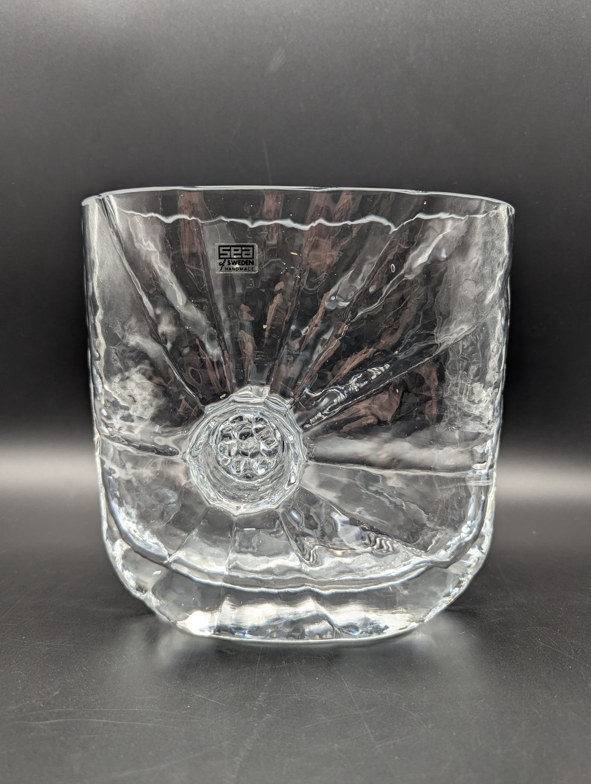 Swedish Sea ‘Sunburst’ Glass Vase By Rune Strand (C. 1960s–70s), Clear Sculptural Form photo furniture