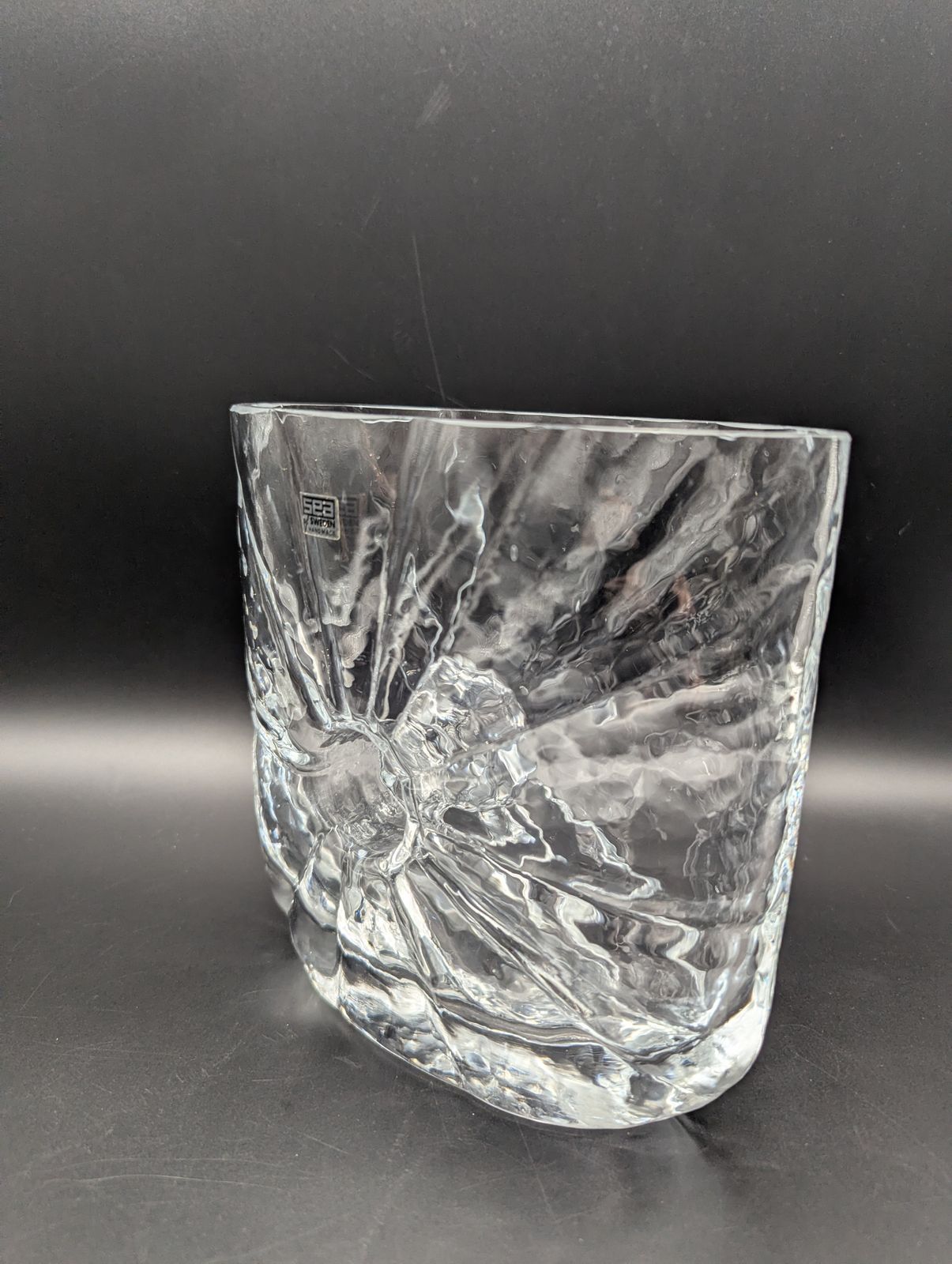 photo for sale Swedish Sea ‘Sunburst’ Glass Vase By Rune Strand (C. 1960s–70s), Clear Sculptural Form