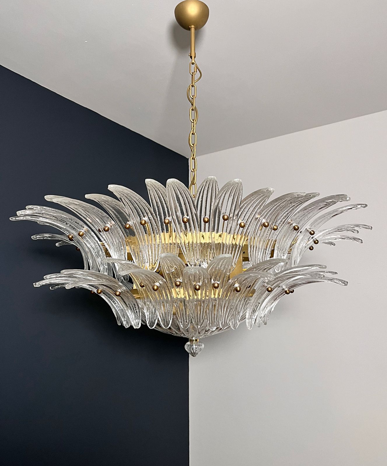 Murano Chandelier Original Palmette, Two Levels, 82 Clear Glasses photo buy