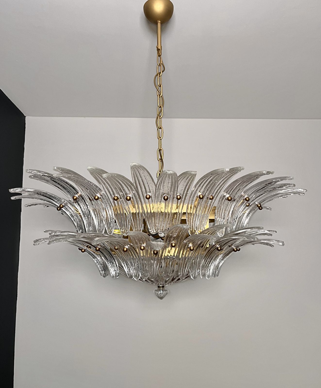 photo for sale Murano Chandelier Original Palmette, Two Levels, 82 Clear Glasses