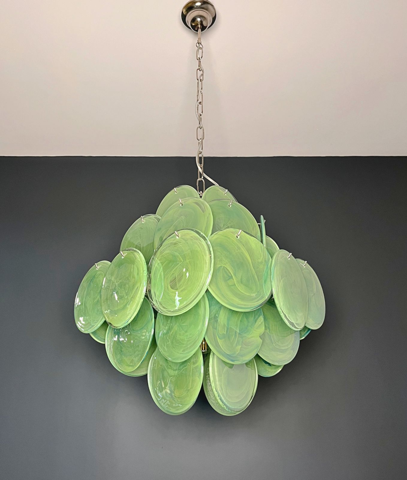 Vintage Italian Murano Chandelier   36 Green Disks photo for sale