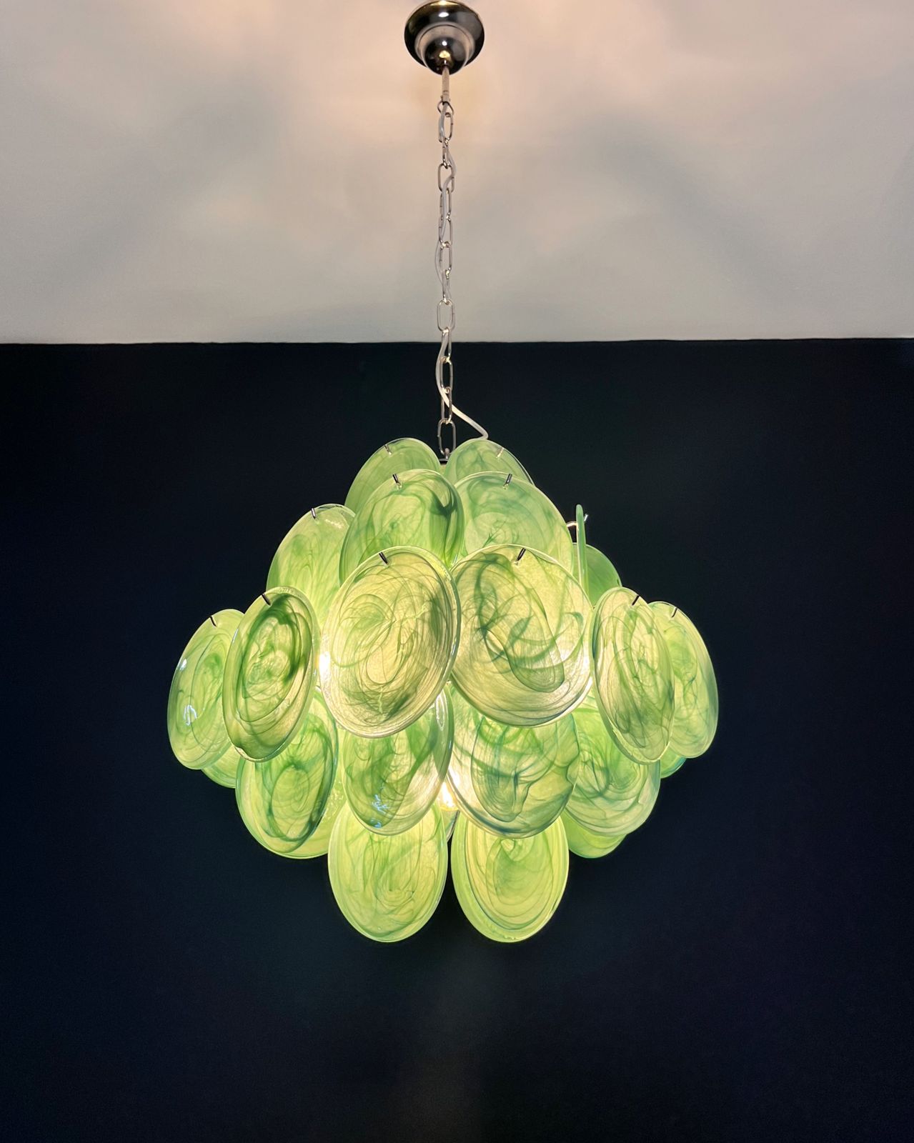805.0 Vintage Italian Murano Chandelier   36 Green Disks photo