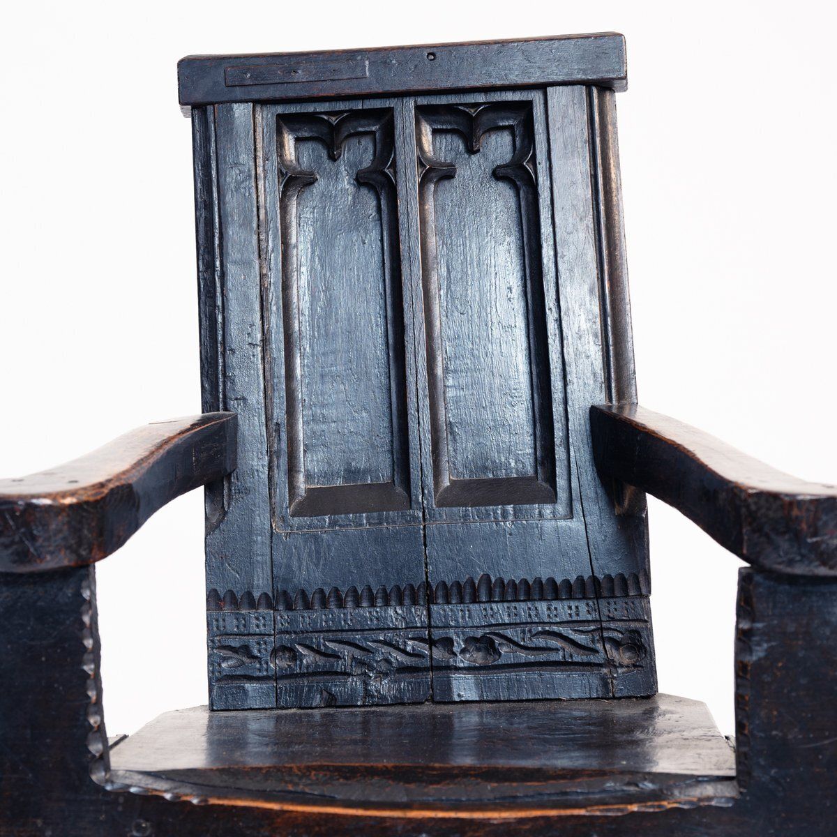 Furniture Late Medieval Walnut Sculptural Armchair With Floral Carvings, United Kingdom, 1600s photo