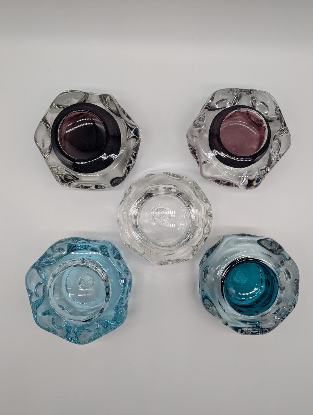 Set Of Five Liskeard Glassworks Tealight Holders By Harry Dyer, England, 1970s photo for sale